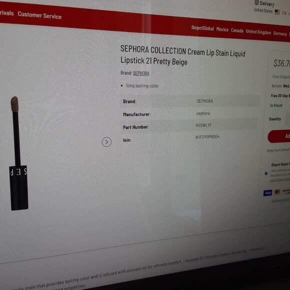 Sephora Cream Lip Stain color # 21 Pretty Beige -NEW - Picture 4 of 6